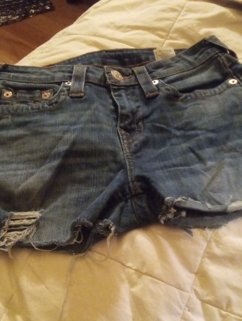 True Religion Blue Distressed Denim Cutoff Shorts (Plus 2nd Pair Free) - Picture 9 of 12